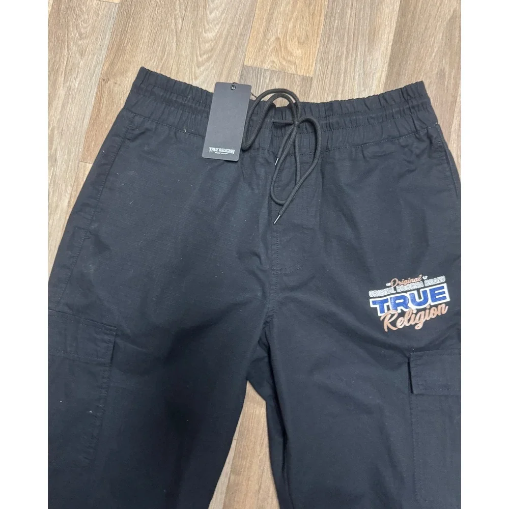 True Religion Mens Jet Black Ripstop Cargo Jogger Pants Size M NEW
